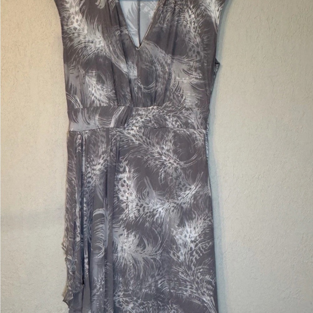 ANTONIO MELANI Gray Sheath Midi Dress V-Neck Cocktail